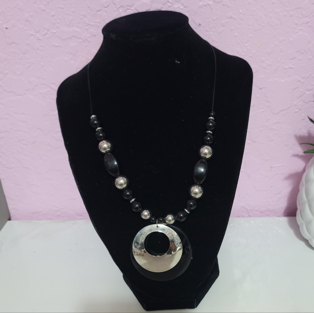 G.H. Bass & Co. Statement Black and Silver Pendant Necklace